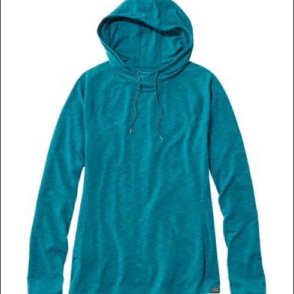 L.L.Bean Trail Tee Long Sleeve Hoodie, teal, small
